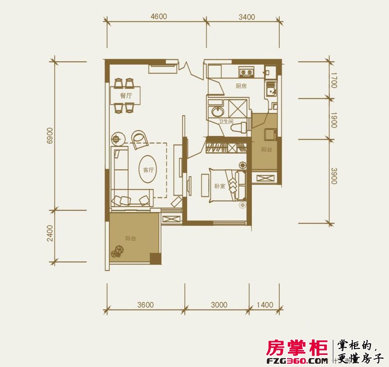 上海东韵户型图j户型（已售罄） 1室2厅1卫1厨