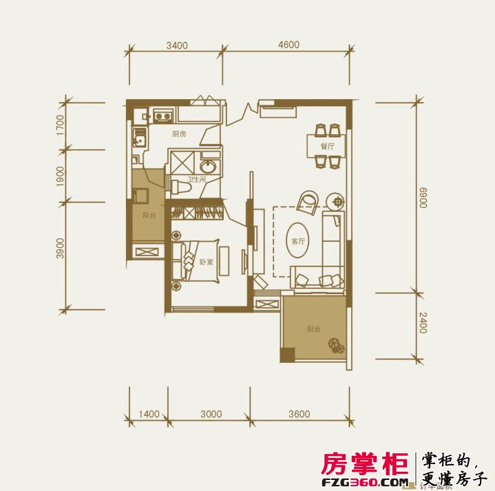 上海东韵户型图J2户型 1室2厅1卫1厨