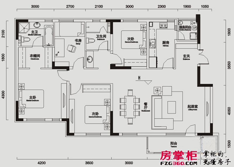 交大归谷国际住区户型图一期一批次2、3号楼标准层A1户型 4室2厅2卫1厨