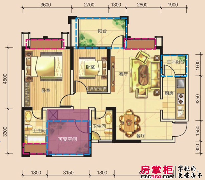 禹鑫亚瑟的城堡户型图A4型 2室2厅2卫1厨