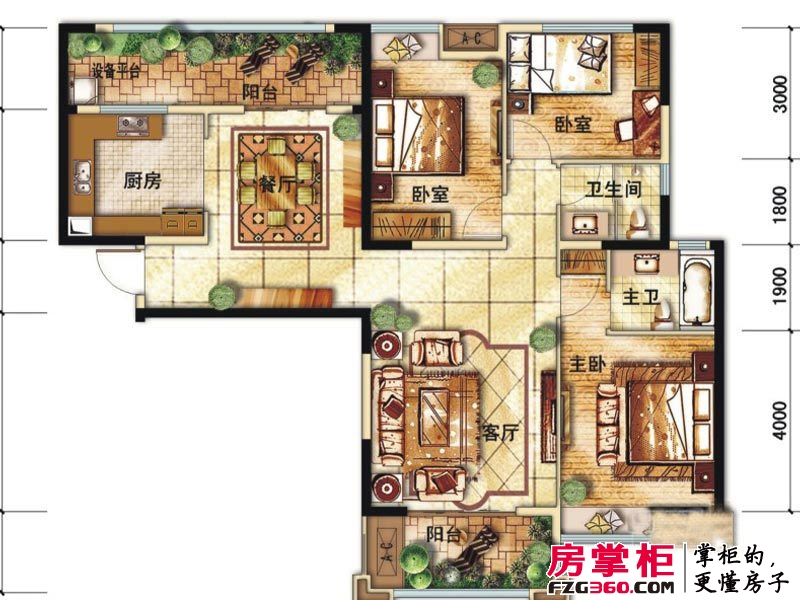 中海城南华府户型图1、2、4、7号楼B户型 3室2厅2卫1厨