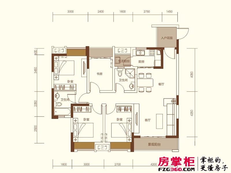 中国铁建青秀城户型图5号楼D2户型 4室2厅2卫1厨