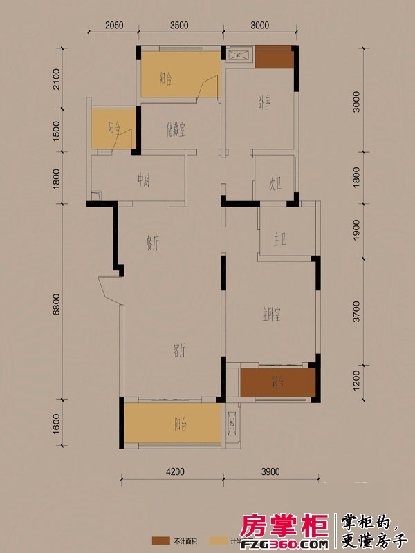 金科中央公园城洋房B5户型图3室2厅2卫1厨 105.54㎡