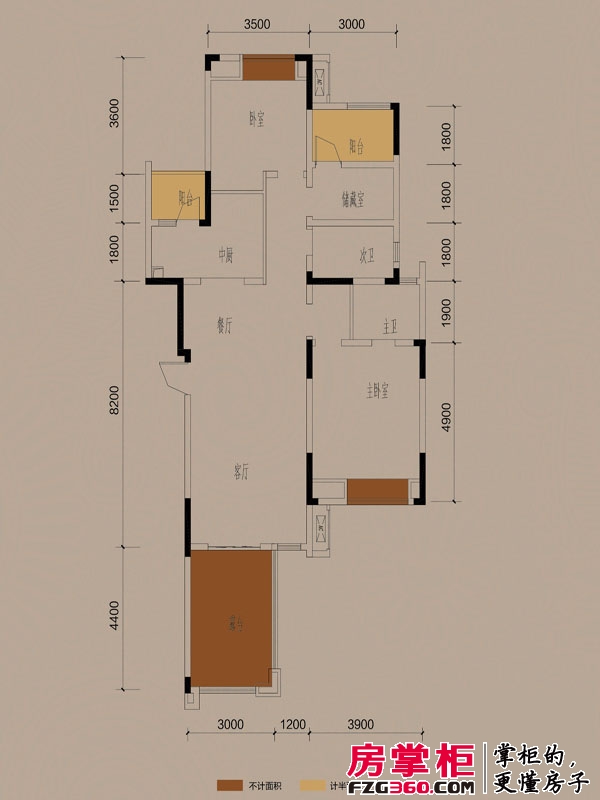 金科中央公园城洋房B2户型图3室2厅2卫1厨 116.95㎡