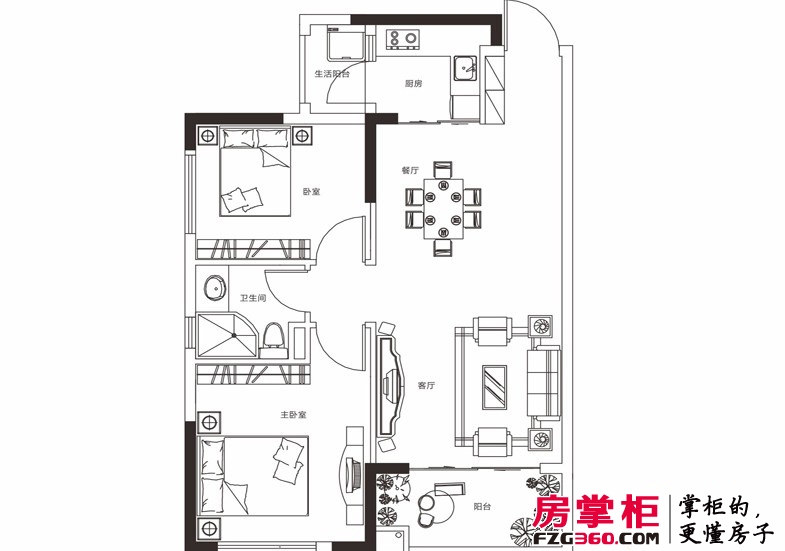 珠江郦城E户型2室2厅1卫1厨