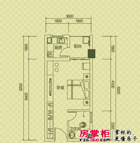爵士湘二期6号栋D3户型1室1厅1卫1厨
