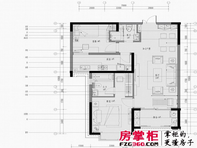 华晨世纪广场D-2户型（现代中式）2室2厅2卫1厨