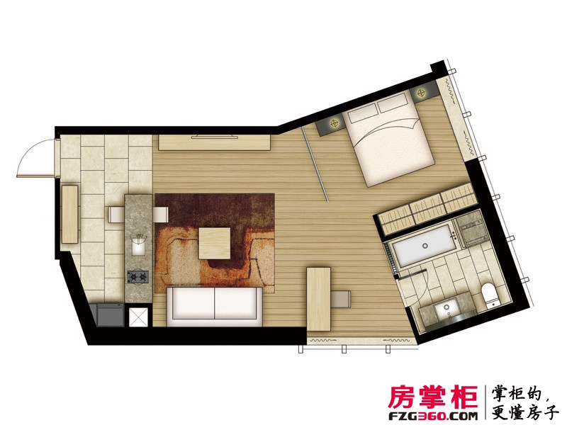 璞悦Residence 8户型图1#楼H户型 1室1厅1卫1厨