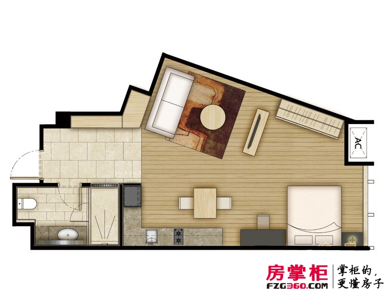 璞悦Residence 8户型图1#楼F户型 1室1厅1卫1厨