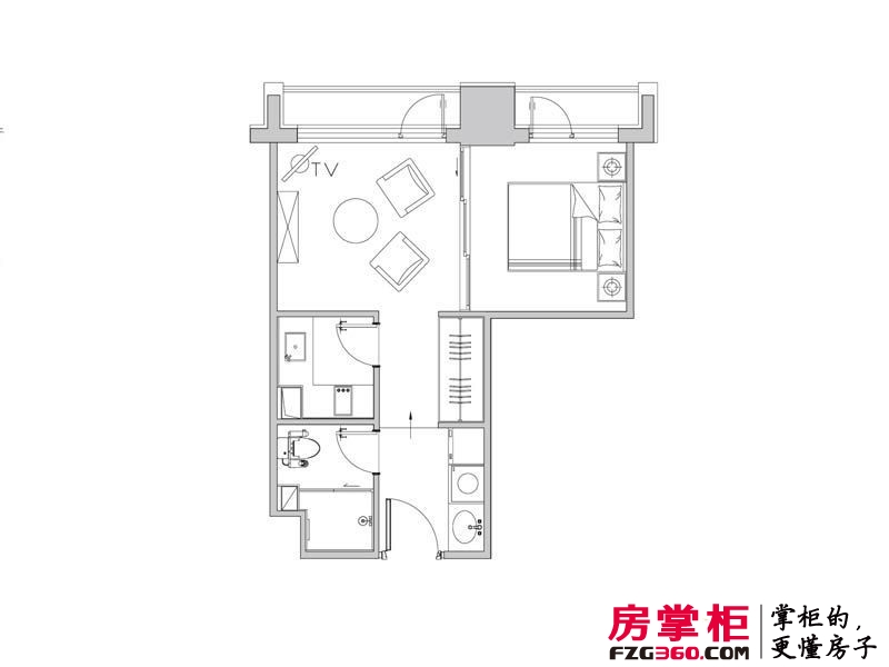 柏悦国际公寓户型图1号楼B户型 1室1厅1卫1厨