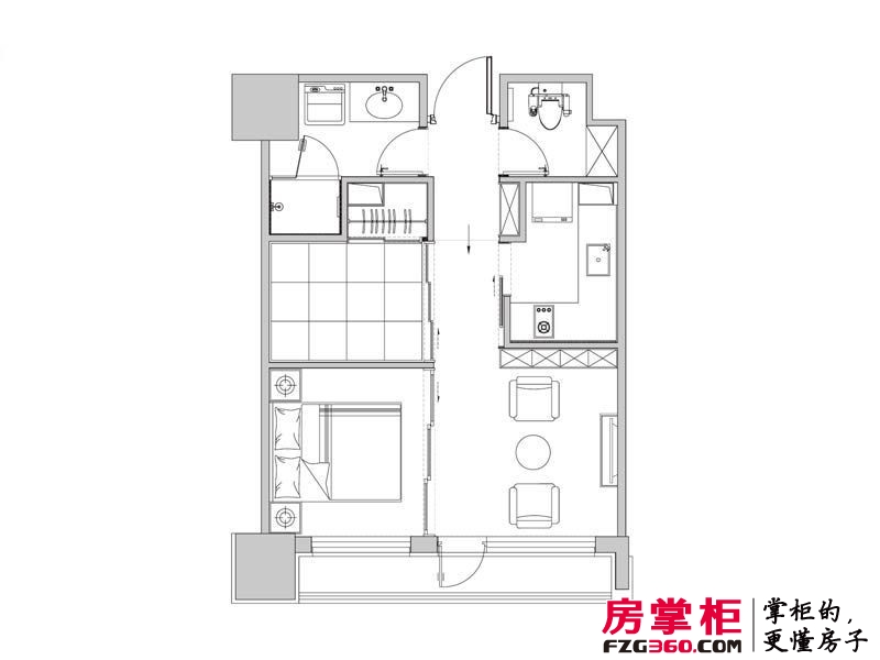 柏悦国际公寓户型图1号楼C户型 2室1厅1卫1厨