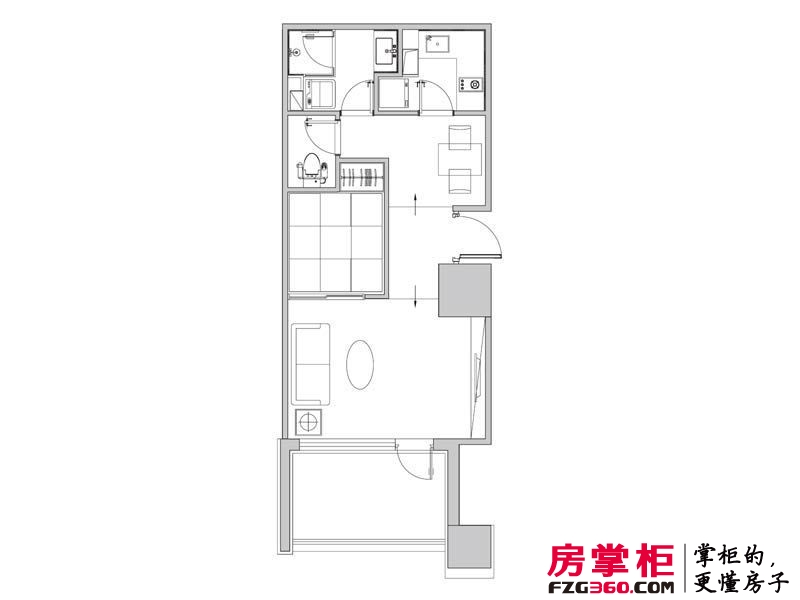 柏悦国际公寓户型图1号楼D户型 1室2厅1卫1厨