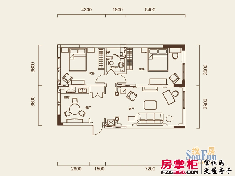 冠信香泉谷户型图45#、46#城堡标准层F户型 2室2厅1卫1厨