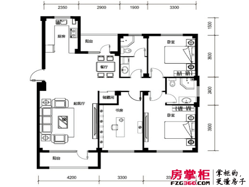 丽湾海景户型图4#D户型 3室2厅2卫1厨