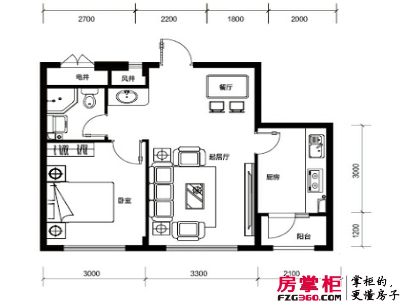 丽湾海景户型图1#C户型 1室1厅1卫1厨