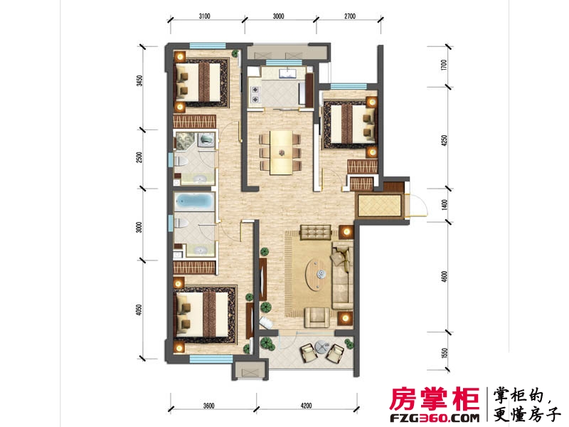 华润海中国户型图五期6号楼C户型 3室2厅2卫1厨