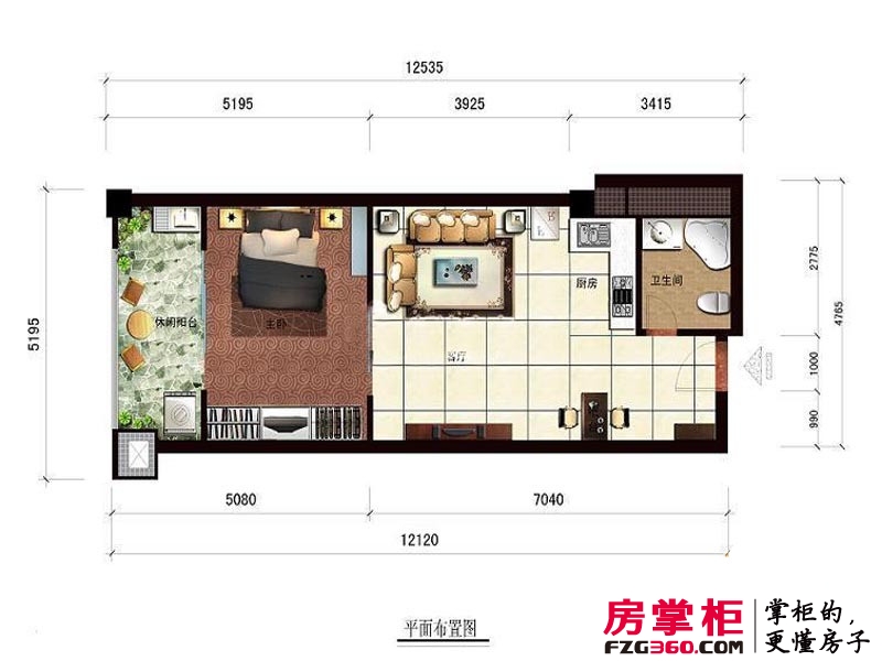茶亭SOHO户型图户型65平米 1室1厅1卫1厨