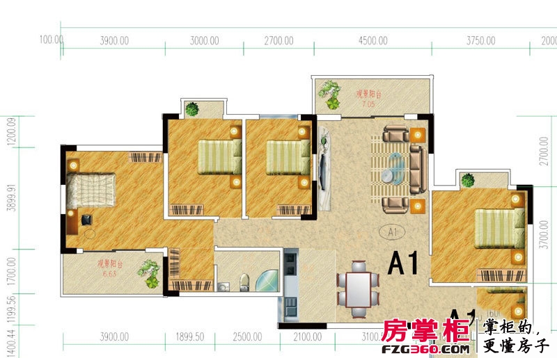 桂林独秀苑13栋A1户型 4室2厅2卫1厨