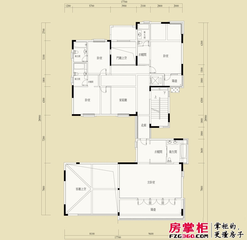 水印长廊k1－29栋户型（二层平面） 5室1厅4卫