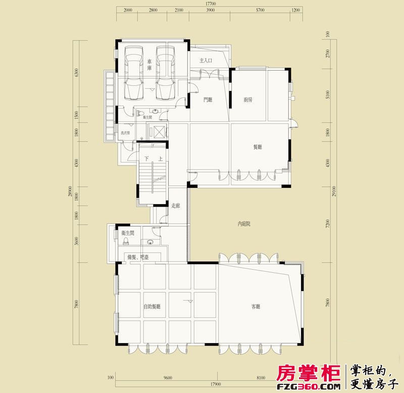 水印长廊k-31栋户型（一层平面） 4室1厅1卫2厨