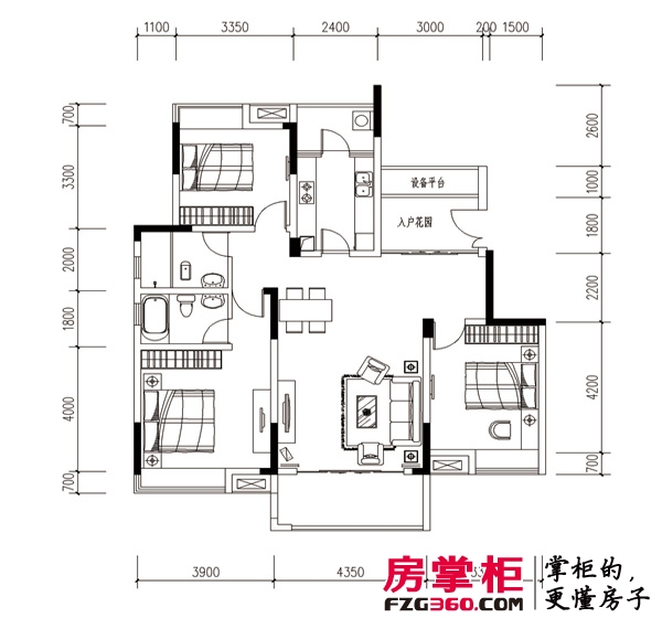 桂林国奥城C-2户型图 3室2厅2卫1厨