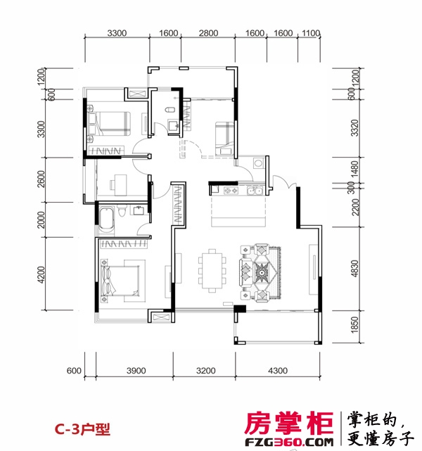 桂林国奥城大平层C-3 户型图 4室2厅2卫1厨