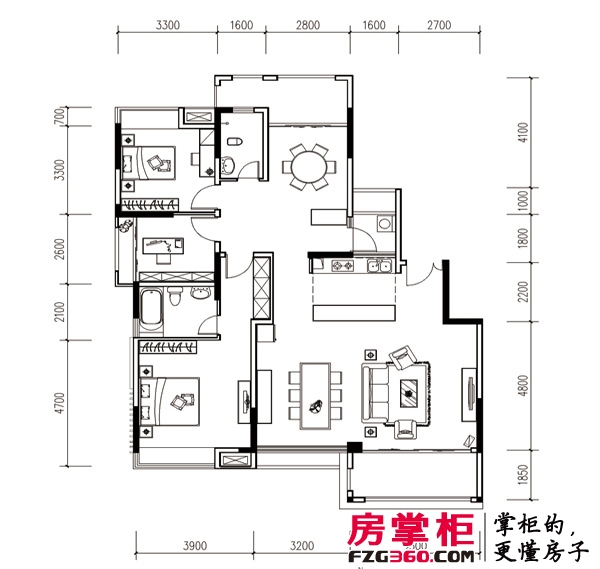 桂林国奥城C-3户型图 4室2厅2卫1厨