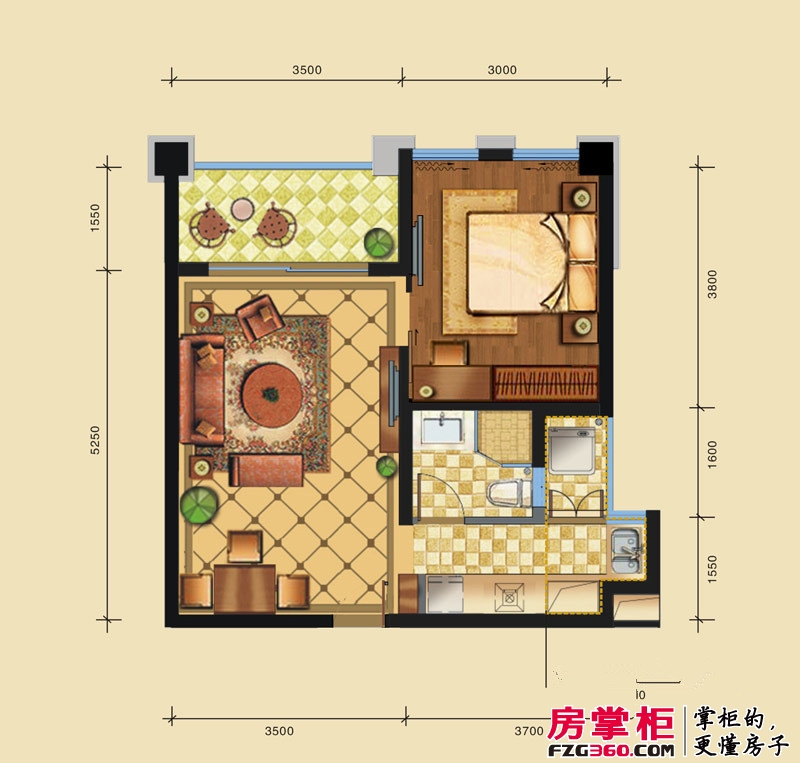 欣北钱江国际广场写字楼户型图3-2 1室1厅1卫1厨