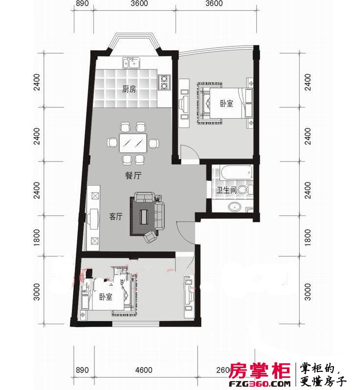 天翔赭山家园户型图5单元301 2室2厅1卫1厨