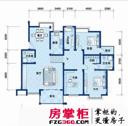 黄鹤山居户型图错层15#户型 3室2厅3卫1厨