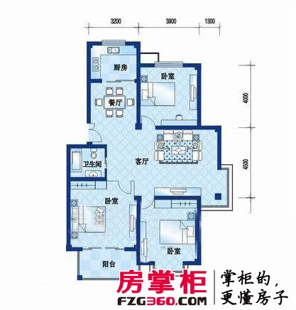 黄鹤山居户型图7#-1-101户型 3室2厅1卫1厨