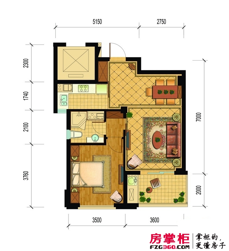 桂花星城户型图一期1号楼标准层75方户型 1室2厅1卫1厨