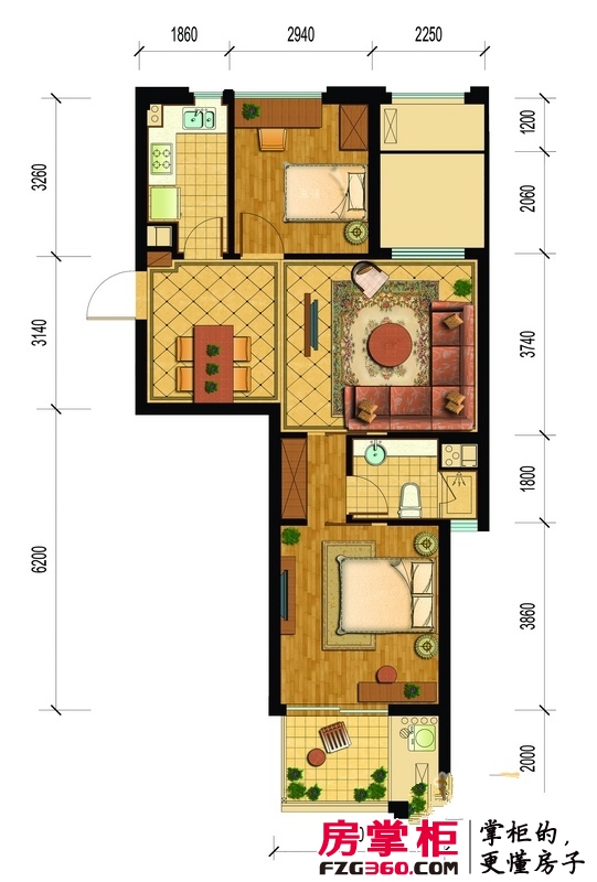 桂花星城户型图一期1号楼奇数层85方户型 2室2厅1卫1厨