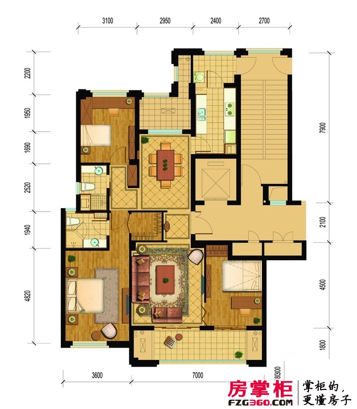桂花星城户型图一期1号楼、4号楼标准层137方户型 3室2厅2卫1厨