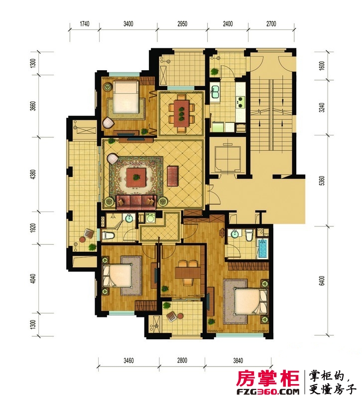 桂花星城户型图一期2号楼、3号楼标准层160方户型 4室2厅2卫1厨
