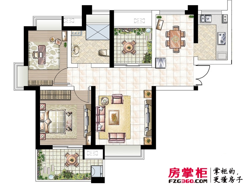 世茂江滨花园户型图12号楼5-29层奇数层A户型 2室2厅1卫1厨