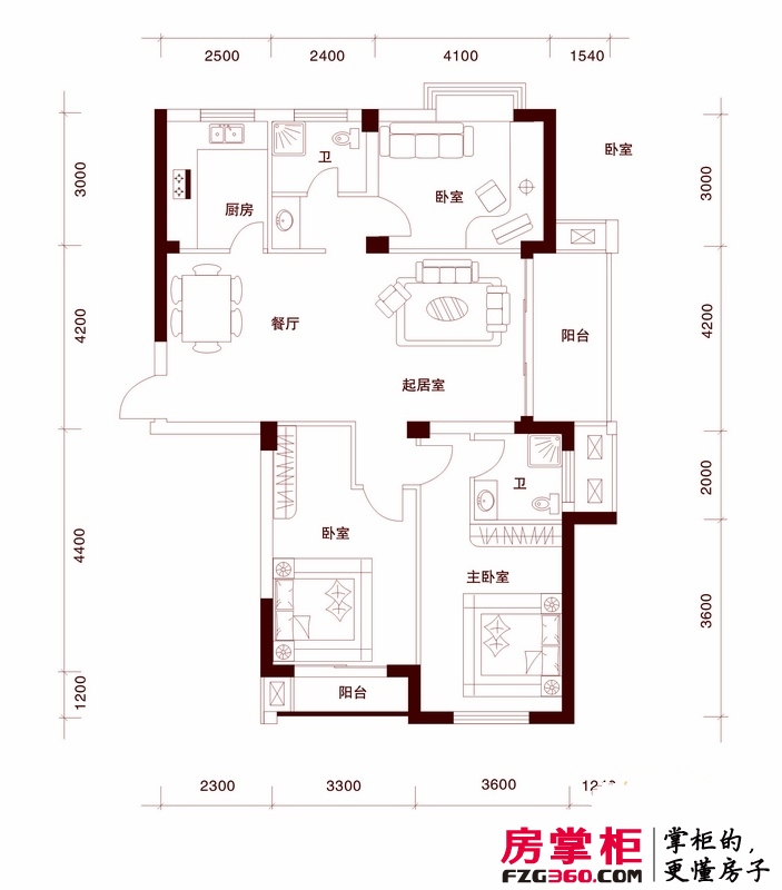 金顺锦绣时代户型图一期公寓1号楼标准层3层A户型 3室2厅2卫1厨