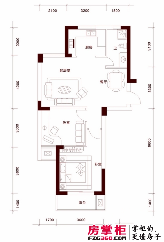 金顺锦绣时代户型图一期公寓2号楼标准层3层C户型 2室2厅1卫1厨