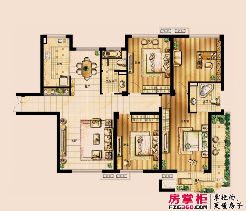 水乡华庭户型图一期1号楼奇数层G户型 4室2厅2卫1厨