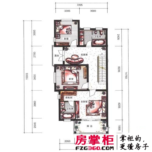 上林湖户型图N2_5户型排屋二层 6室2厅4卫1厨