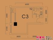 杭州香港城户型图C#座楼宇c3户型 1室1厅1卫