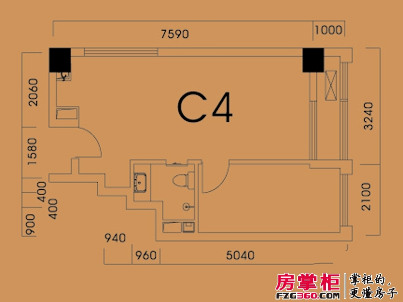 杭州香港城户型图C#座楼宇C4户型 1室1厅1卫