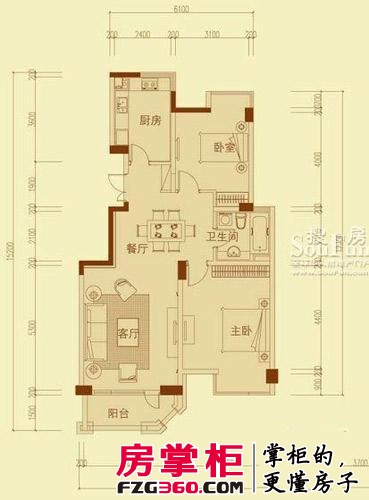 绿城丽江公寓户型图B户型 2室2厅1卫1厨