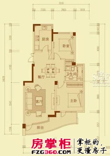 绿城丽江公寓户型图3-B户型 2室2厅1卫1厨