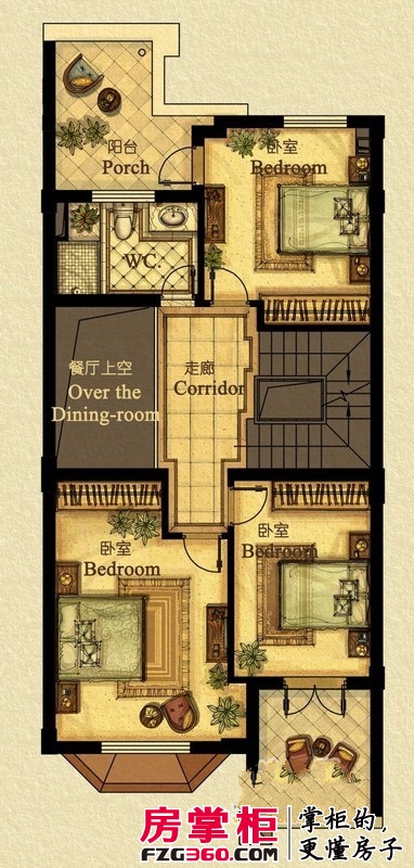 西溪玫瑰户型图一期A2户型2层 6室3厅4卫1厨
