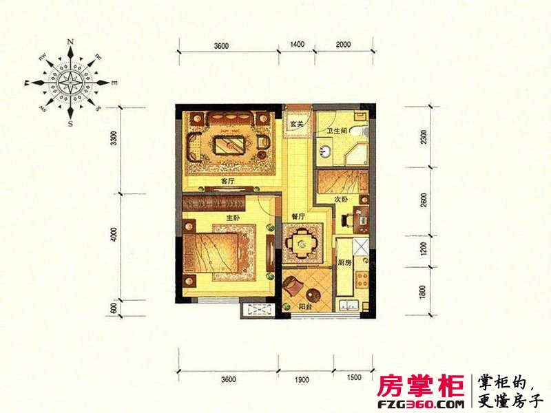 九悦江南户型图5、6号楼平层SOHO公馆中间套A-2 2室2厅1卫1厨