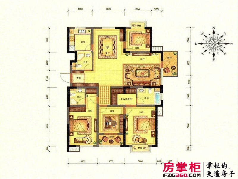 九悦江南户型图2、3号楼平层SOHO公馆边套E-1奇数层 4室2厅3卫1厨