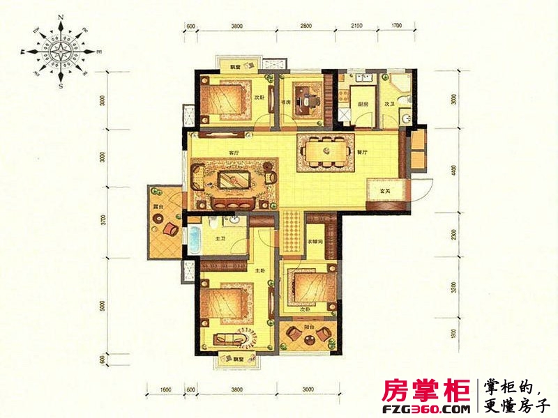 九悦江南户型图2、3号楼平层SOHO公馆D-1偶数层 4室2厅2卫1厨
