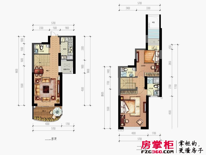 金隅江城府户型图4#5#楼-复式90方户型 2室2厅3卫1厨