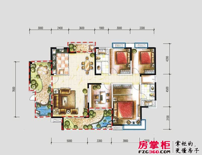 新华国际广场户型图16#楼01户型 3室2厅2卫1厨